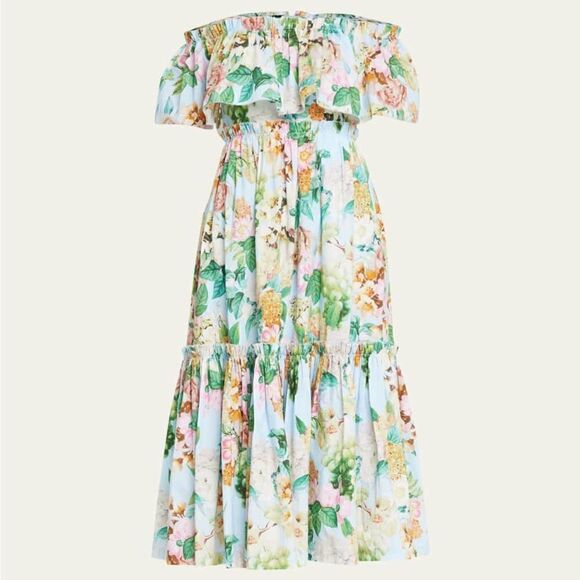 Cara Cara Marta Off-Shoulder Tiered Floral Poplin Midi Dress Size 6 - Picture 1 of 5